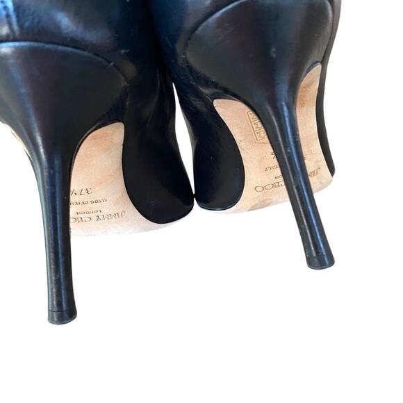 Jimmy Choo Black Leather Cut Out High Heel Sandals size 37 1/2 size 7.5 - Picture 9 of 12